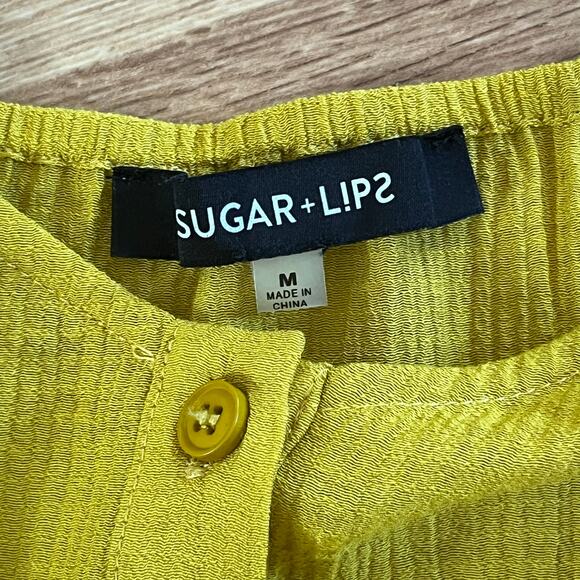 Sugar Lips Yellow Puff Sleeve Peplum Blouse Medium Embroidered Cottagecore girly - Picture 5 of 12